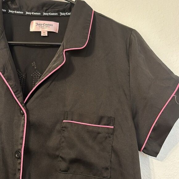 Juicy Coutour Satin Silky Bling Spellout Logo Collar Pajama Shirt Womens XL 90s - Picture 3 of 9